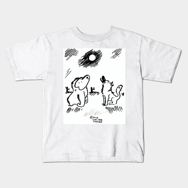 Ape and Wolf Howl at Moon Kids T-Shirt by WalterMoore